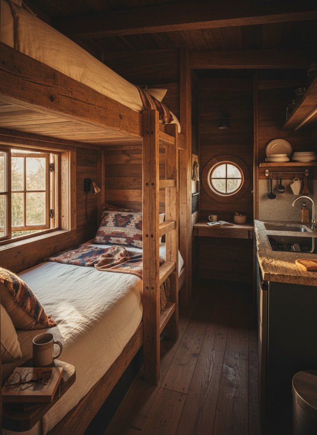 Rustic Wood Cabin Bunk