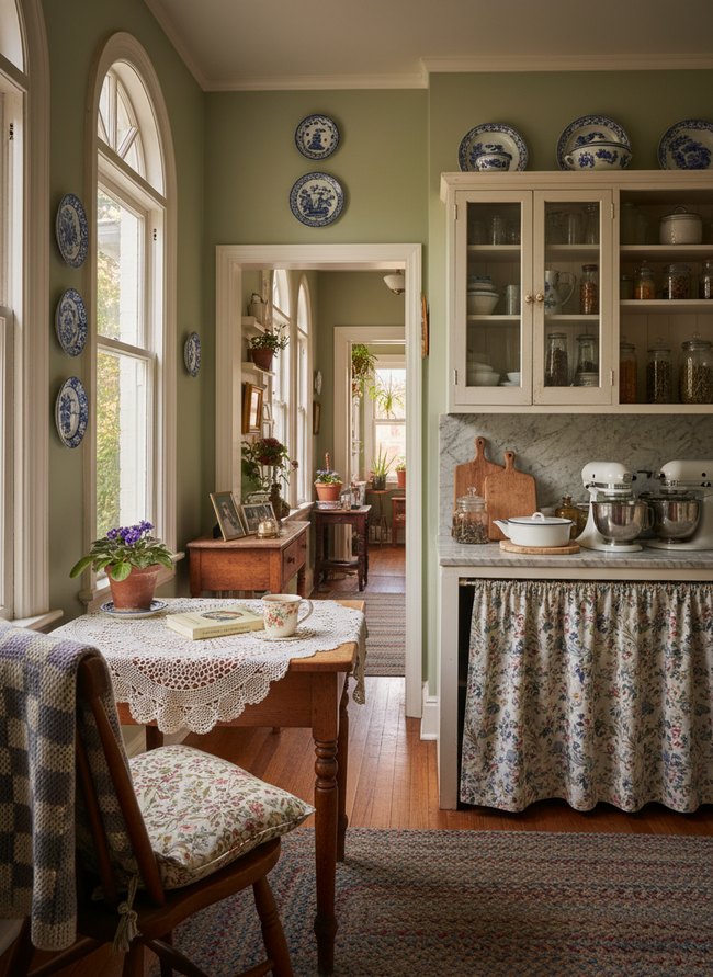 Doily Adorned Compact Kitchen