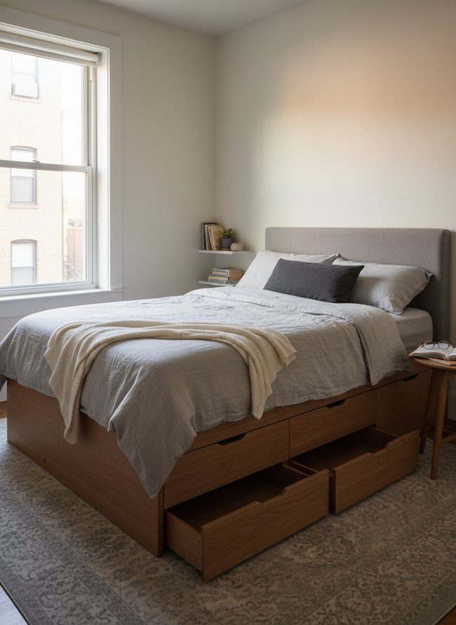 Floating Base Storage Bed