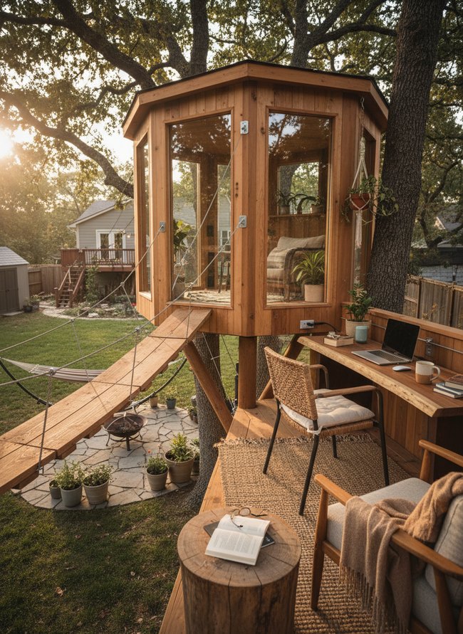 Elevated Treehouse Office Pod