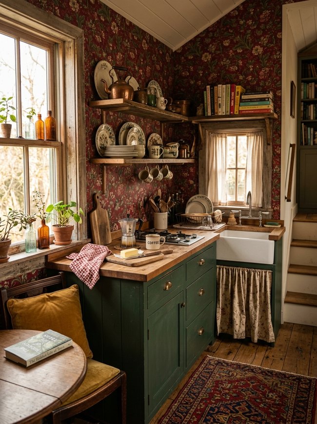 Crimson Floral Kitchenette