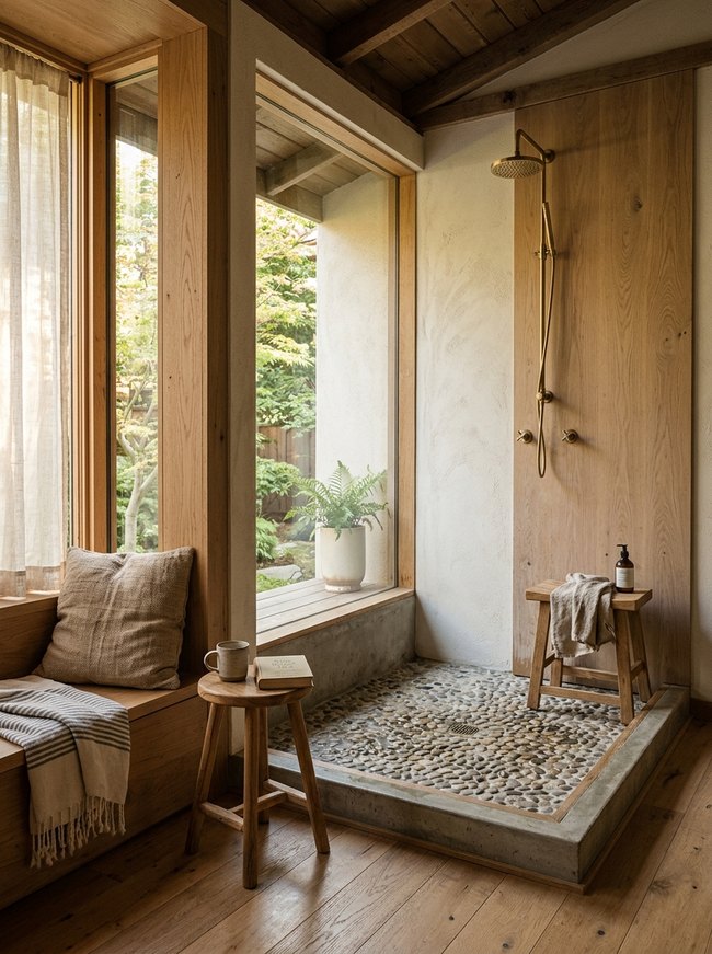 Pebble Floor Shower Stall