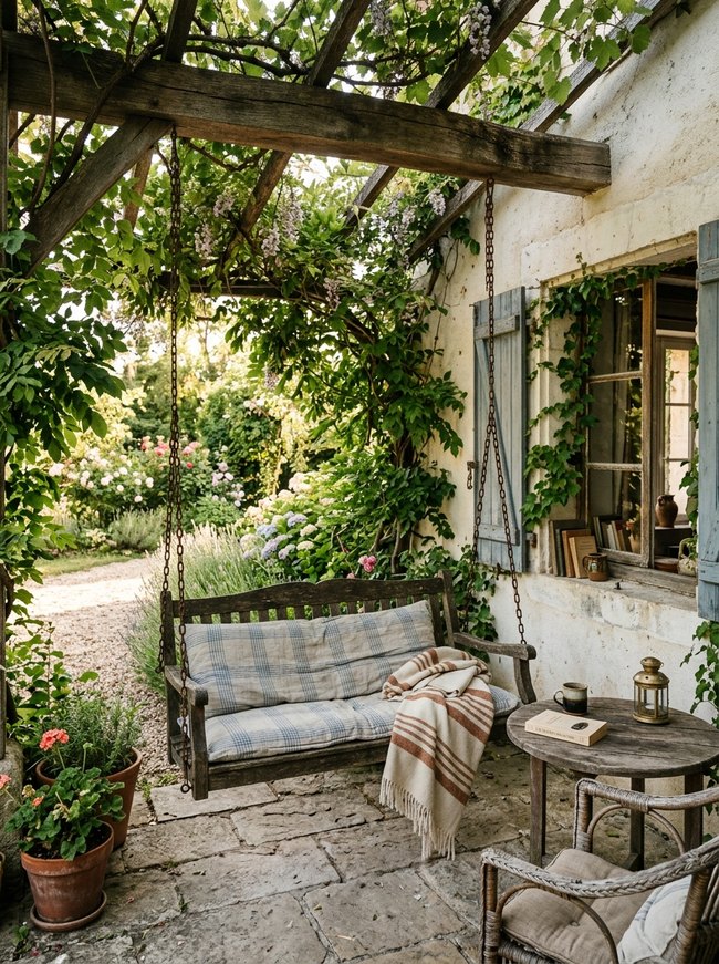 Vine Covered Porch Swing