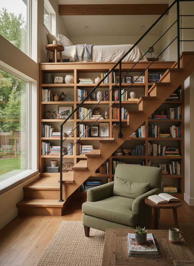 Functional Bookcase Loft Entry